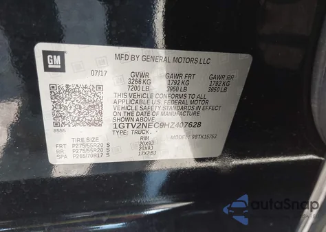 2017 GMC Sierra 1500 Slt z USA, uszkodzony, nr VIN 1GTV2NEC9HZ407628